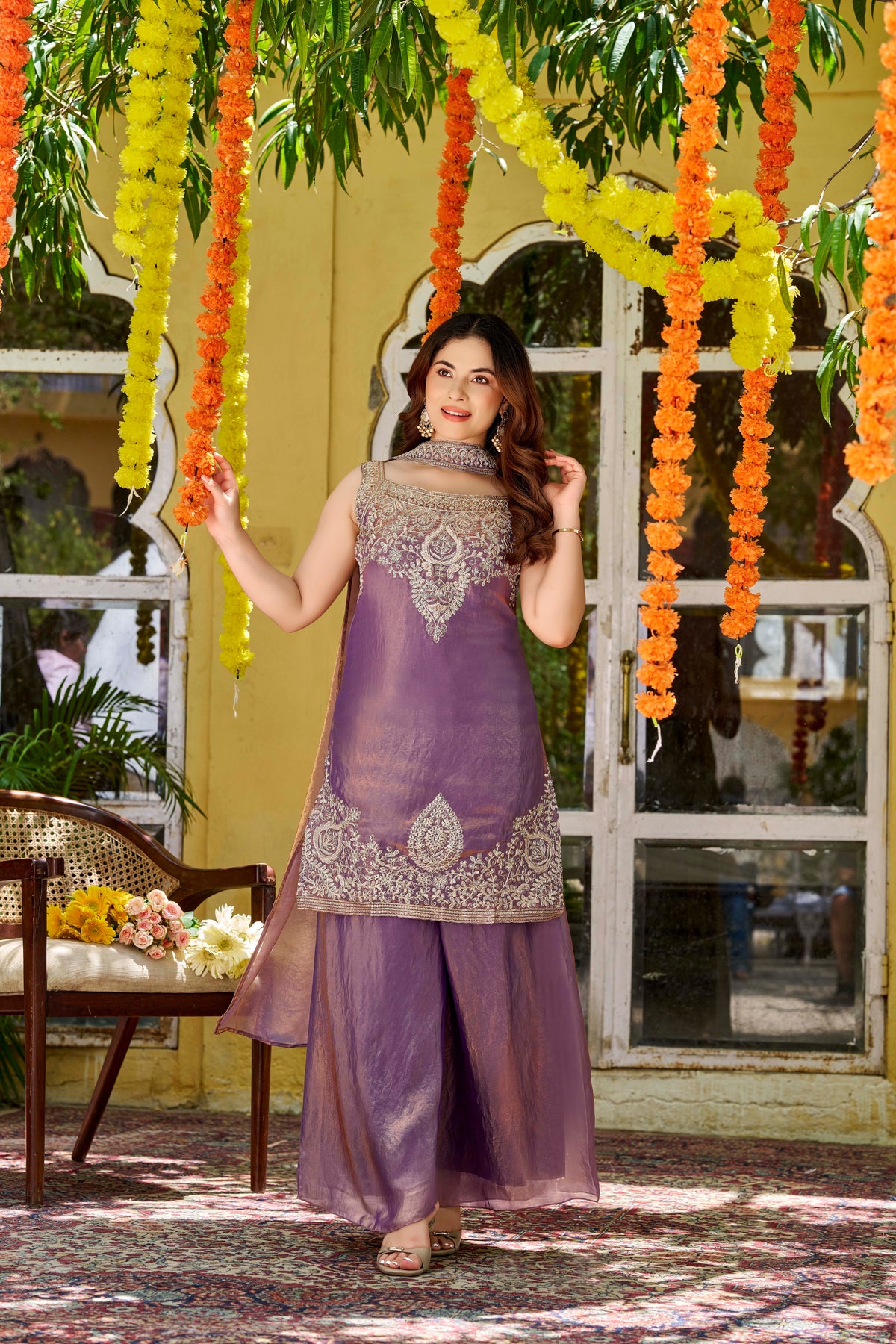 Royale Satin Embroidered Sharara Set
