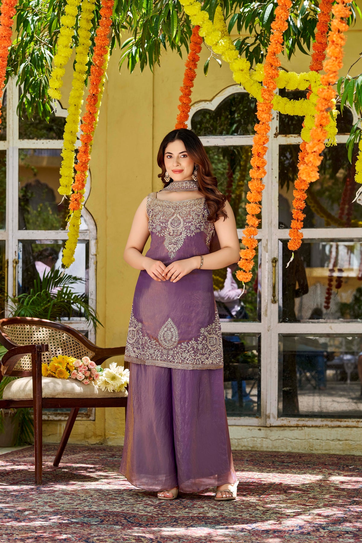 Royale Satin Embroidered Sharara Set