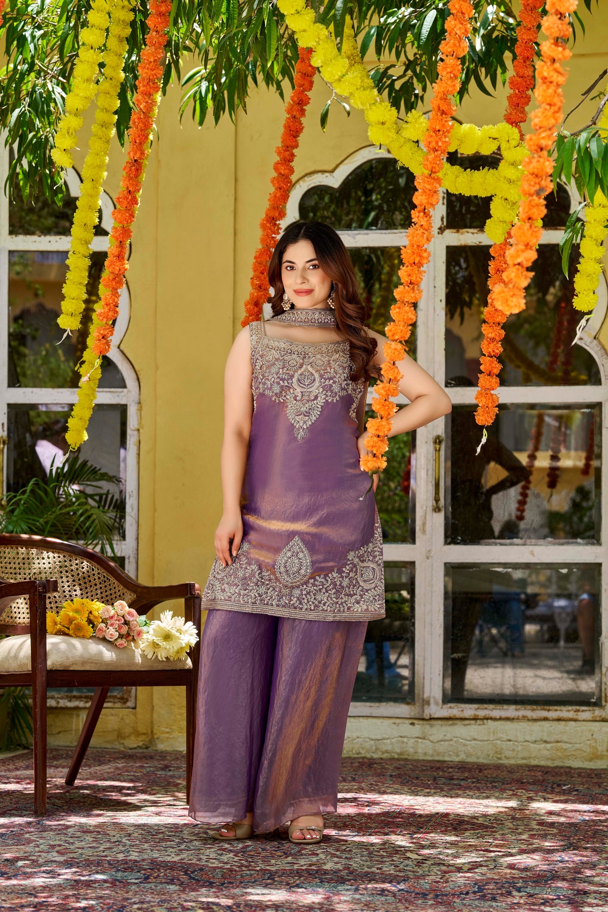 Royale Satin Embroidered Sharara Set