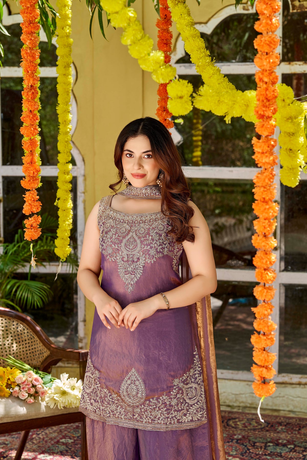 Royale Satin Embroidered Sharara Set