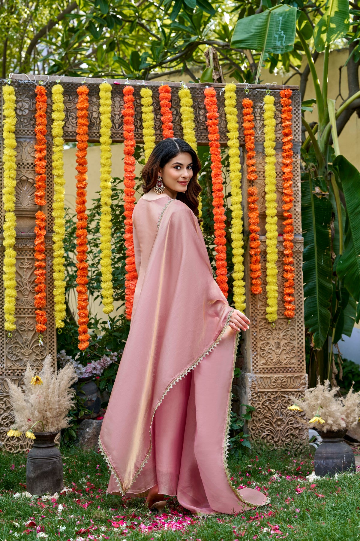 Pink Bloom Embroidered Palazzo Suit Set