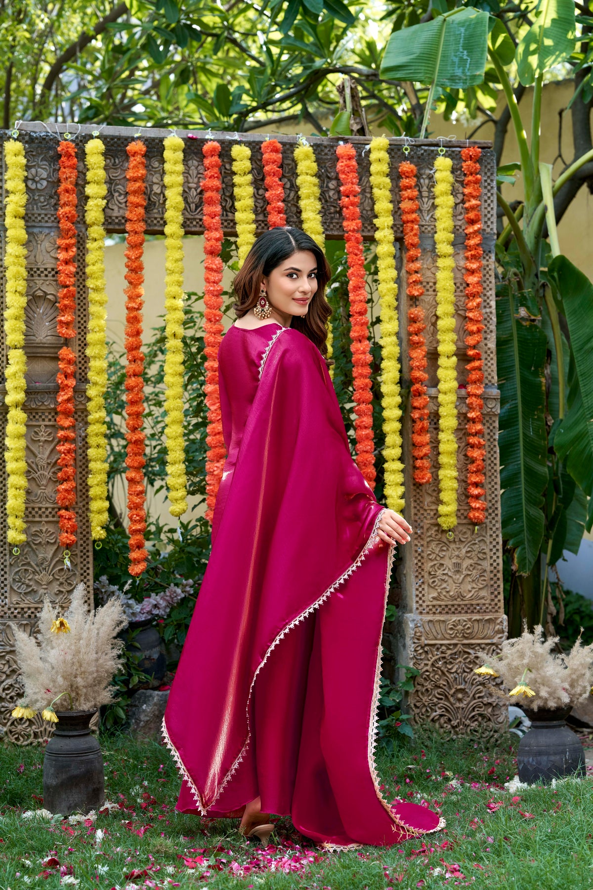 Pink Bloom Embroidered Palazzo Suit Set