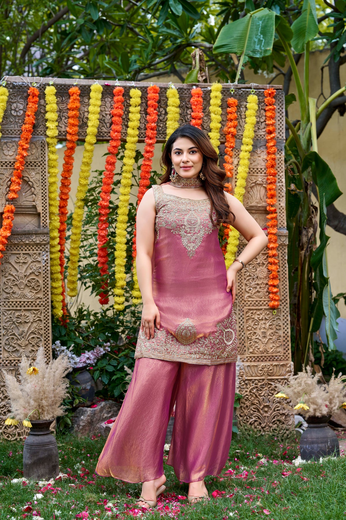 Royale Satin Embroidered Sharara Set