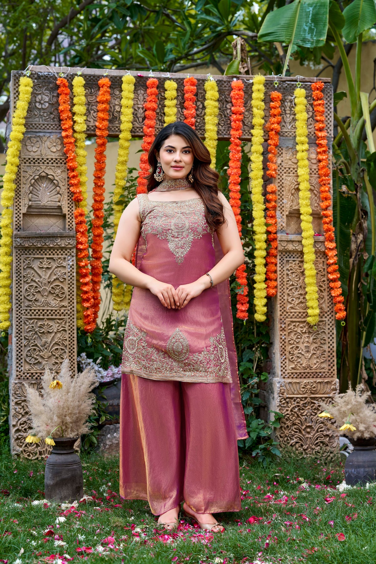Royale Satin Embroidered Sharara Set