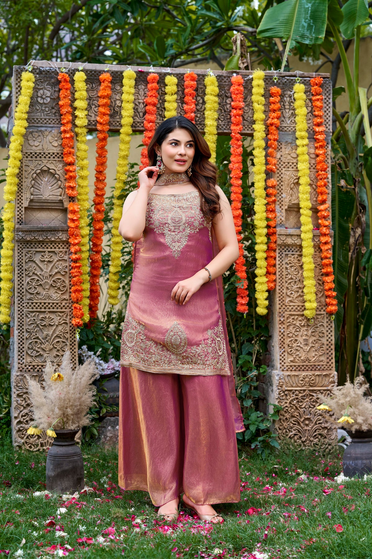 Royale Satin Embroidered Sharara Set
