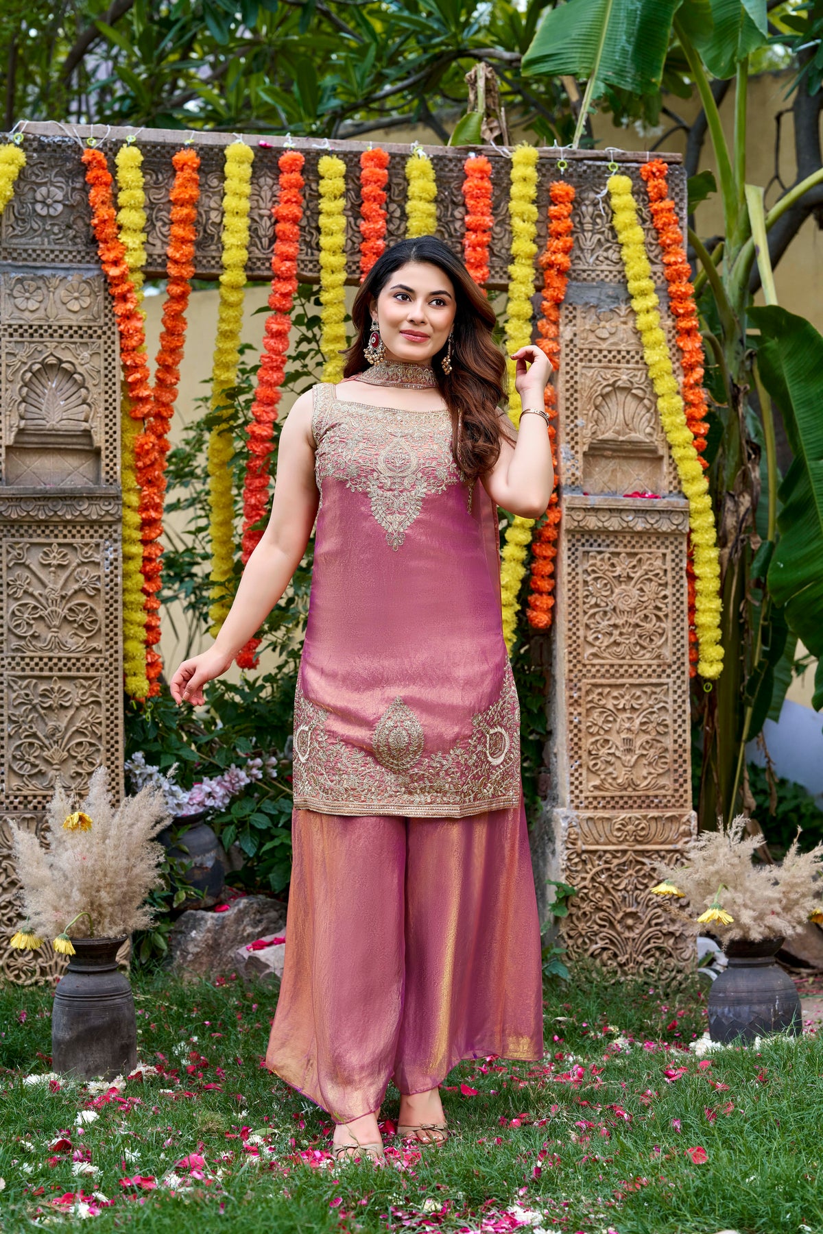 Royale Satin Embroidered Sharara Set