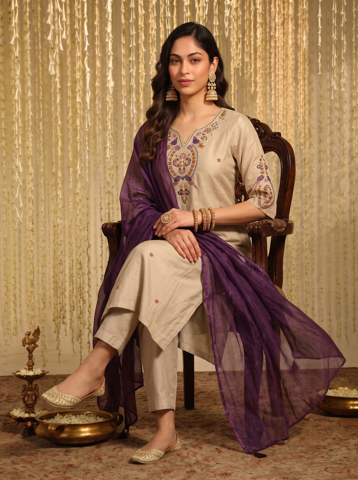 Chanderi Embroidered Festive suit set
