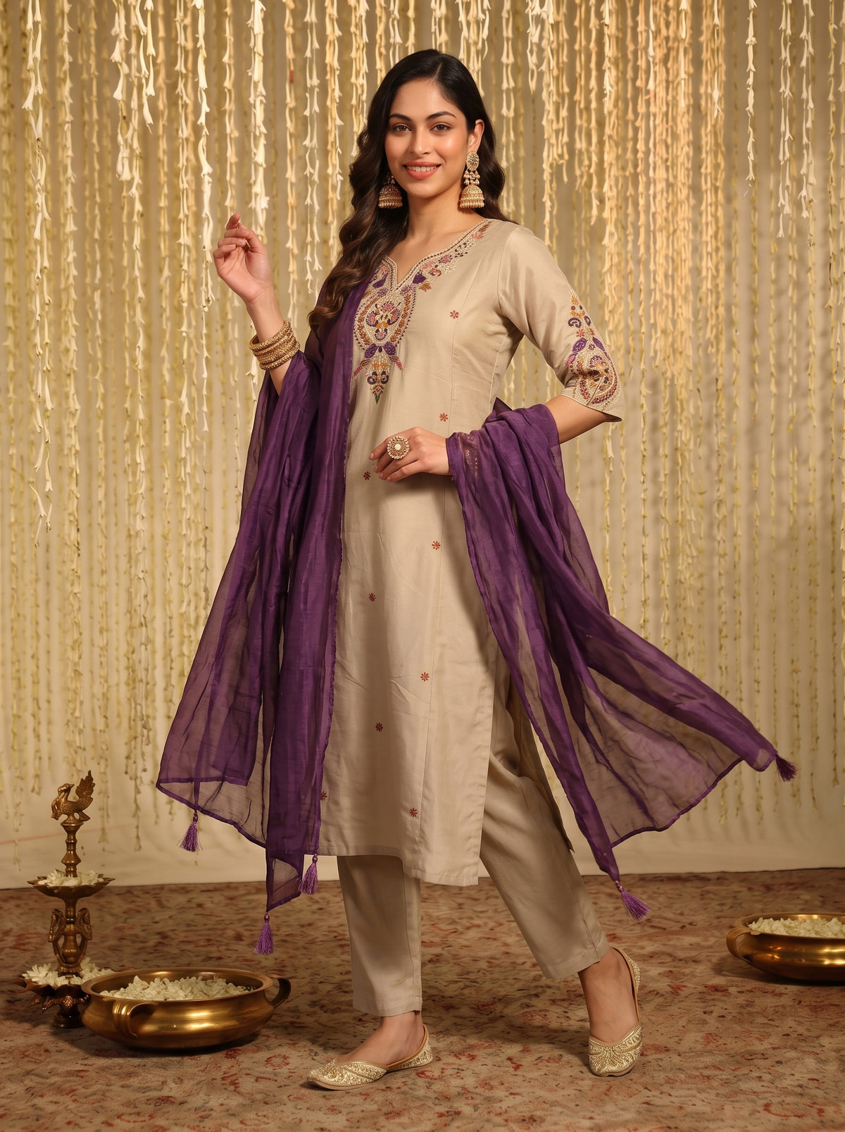 Chanderi Embroidered Festive suit set
