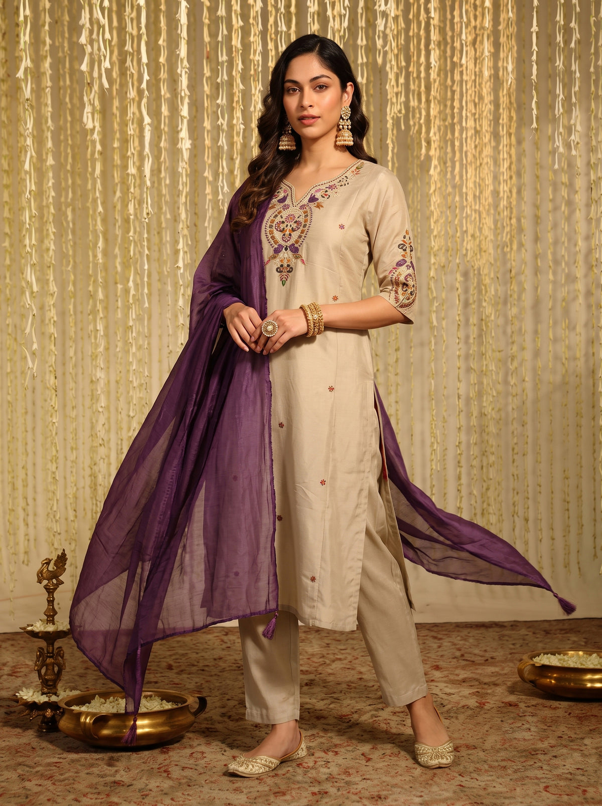 Chanderi Embroidered Festive suit set
