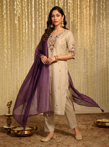 Chanderi Embroidered Festive suit set