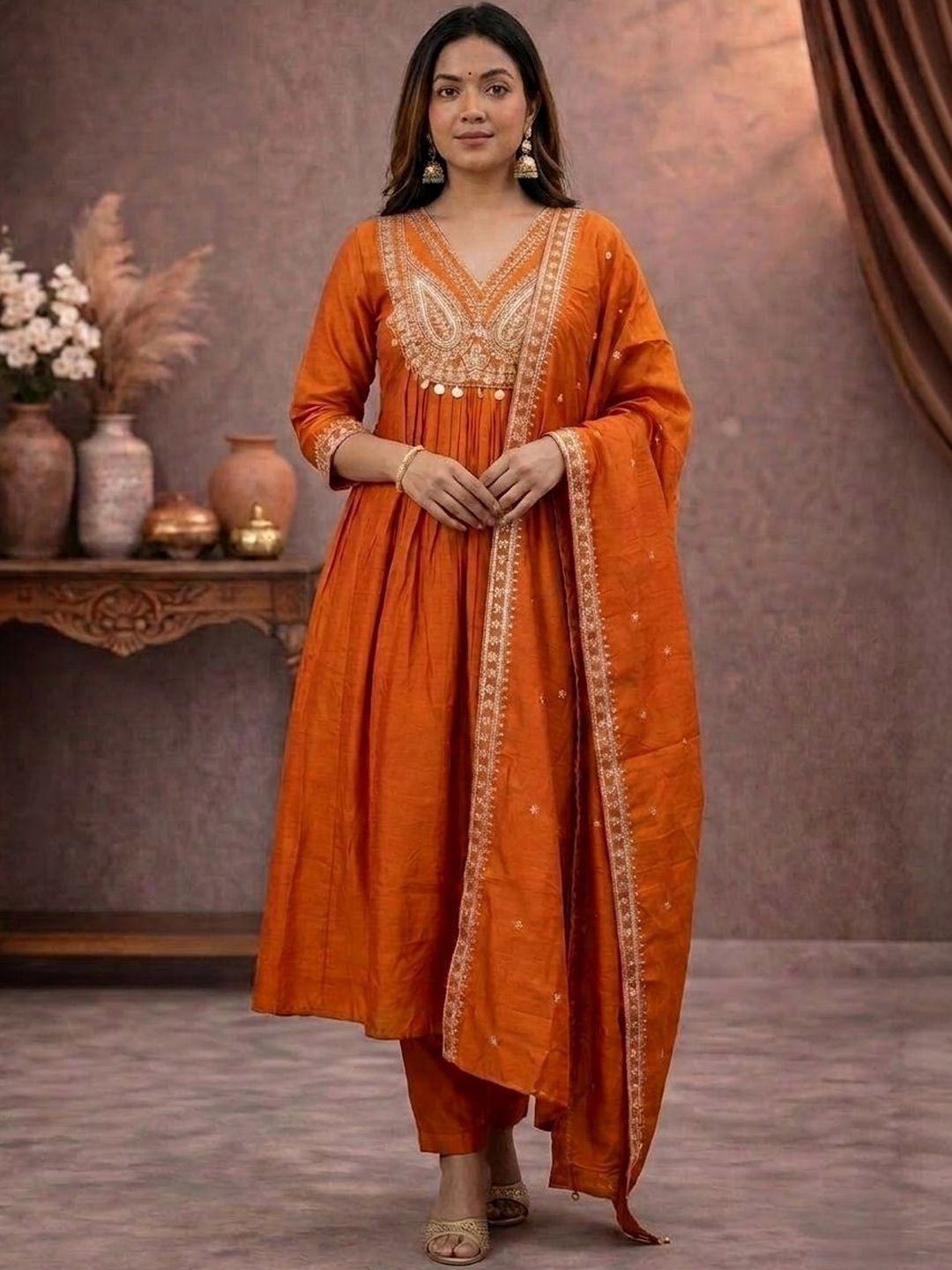 CP Vichitra Embroidered Anarkali Set