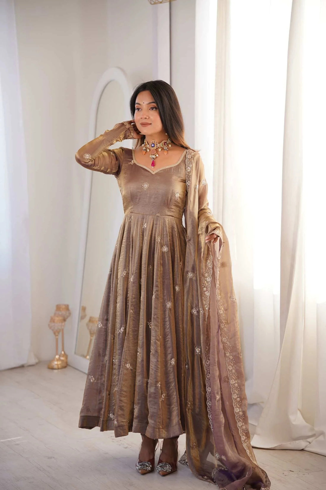 Fendy Satin Embroidered Gown Set