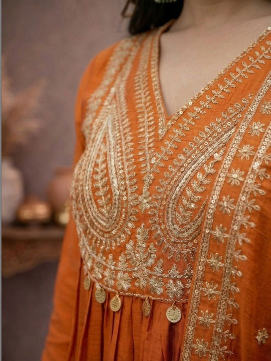 CP Vichitra Embroidered Anarkali Set