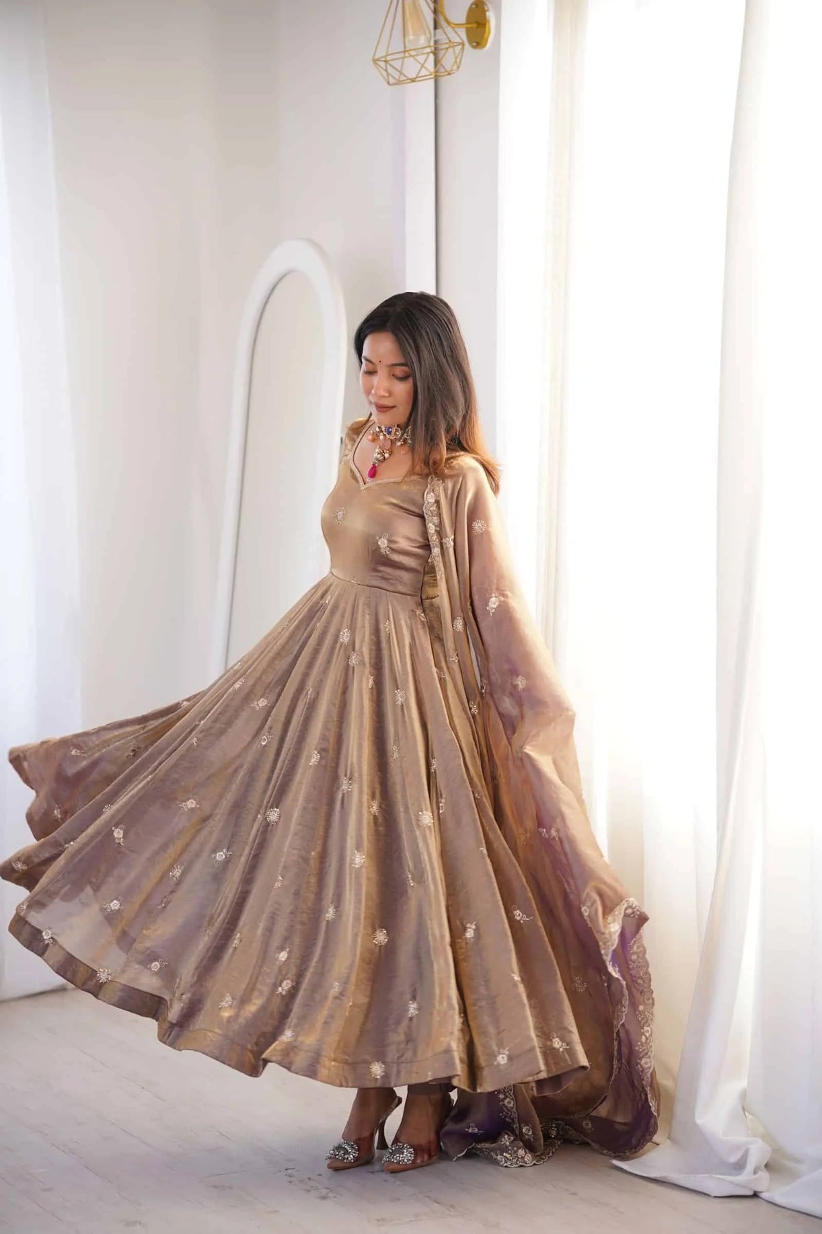 Fendy Satin Embroidered Gown Set