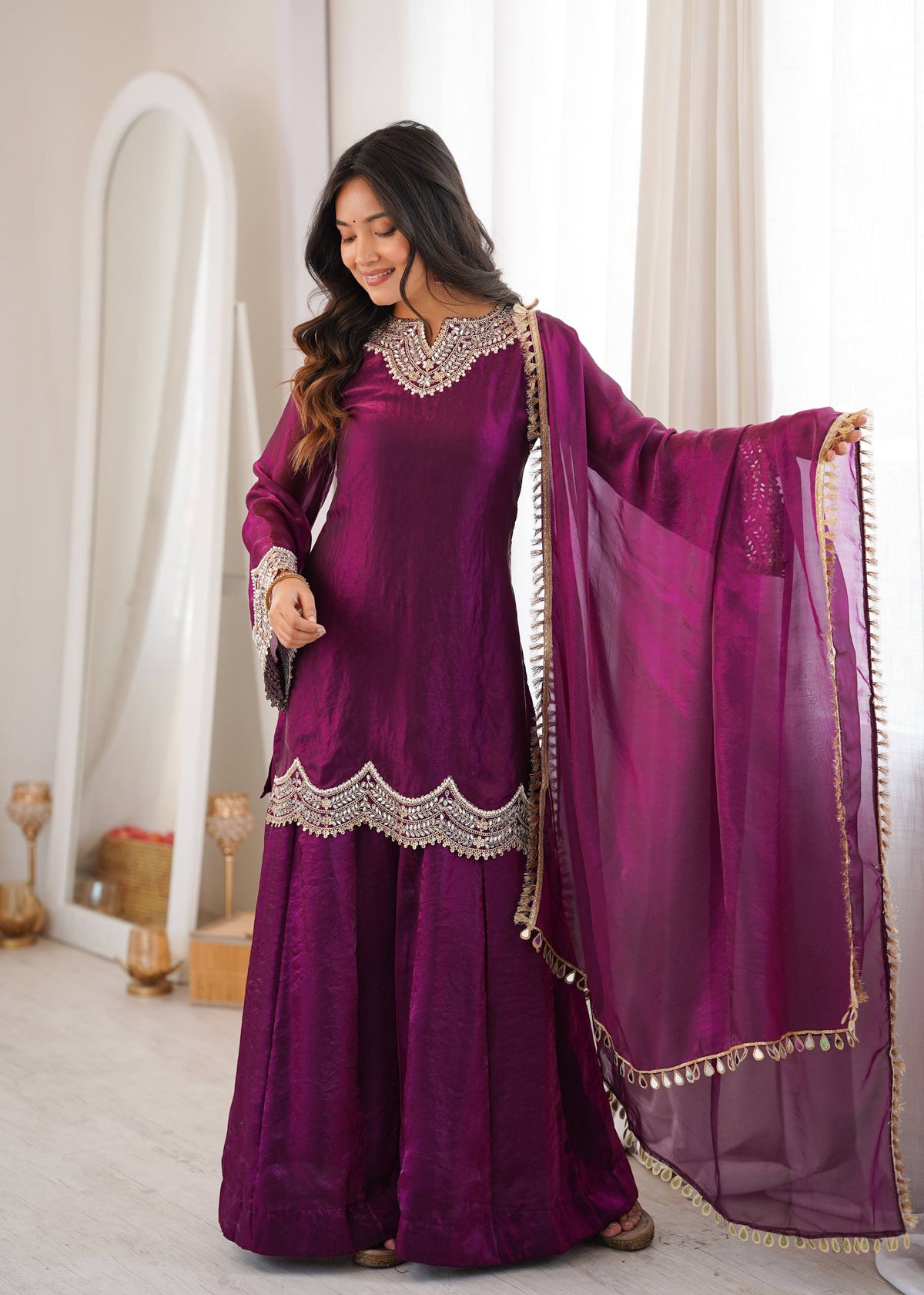 Royal Purple Mirror Work Sharara Set