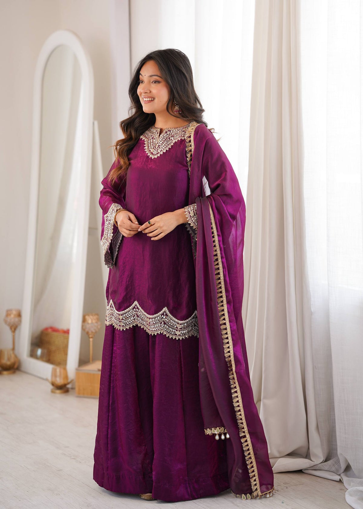 Royal Purple Mirror Work Sharara Set