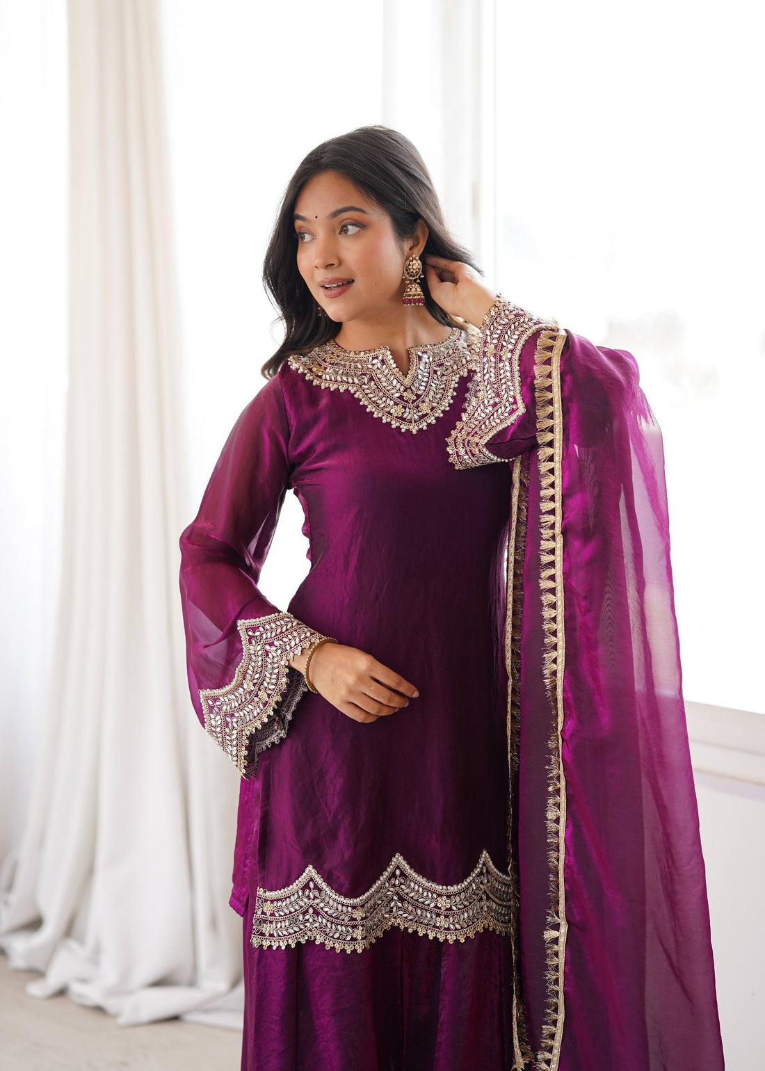 Royal Purple Mirror Work Sharara Set