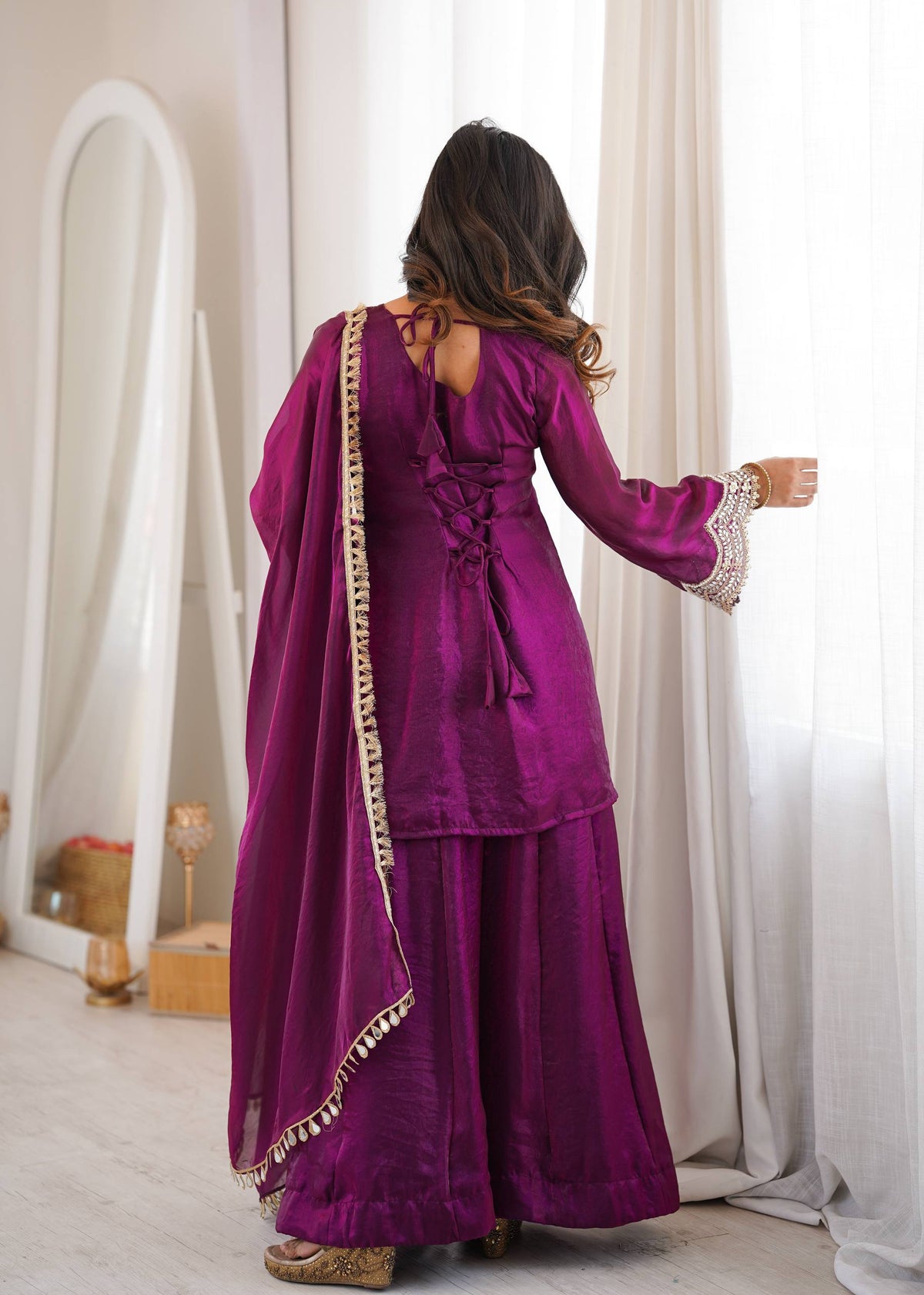 Royal Purple Mirror Work Sharara Set