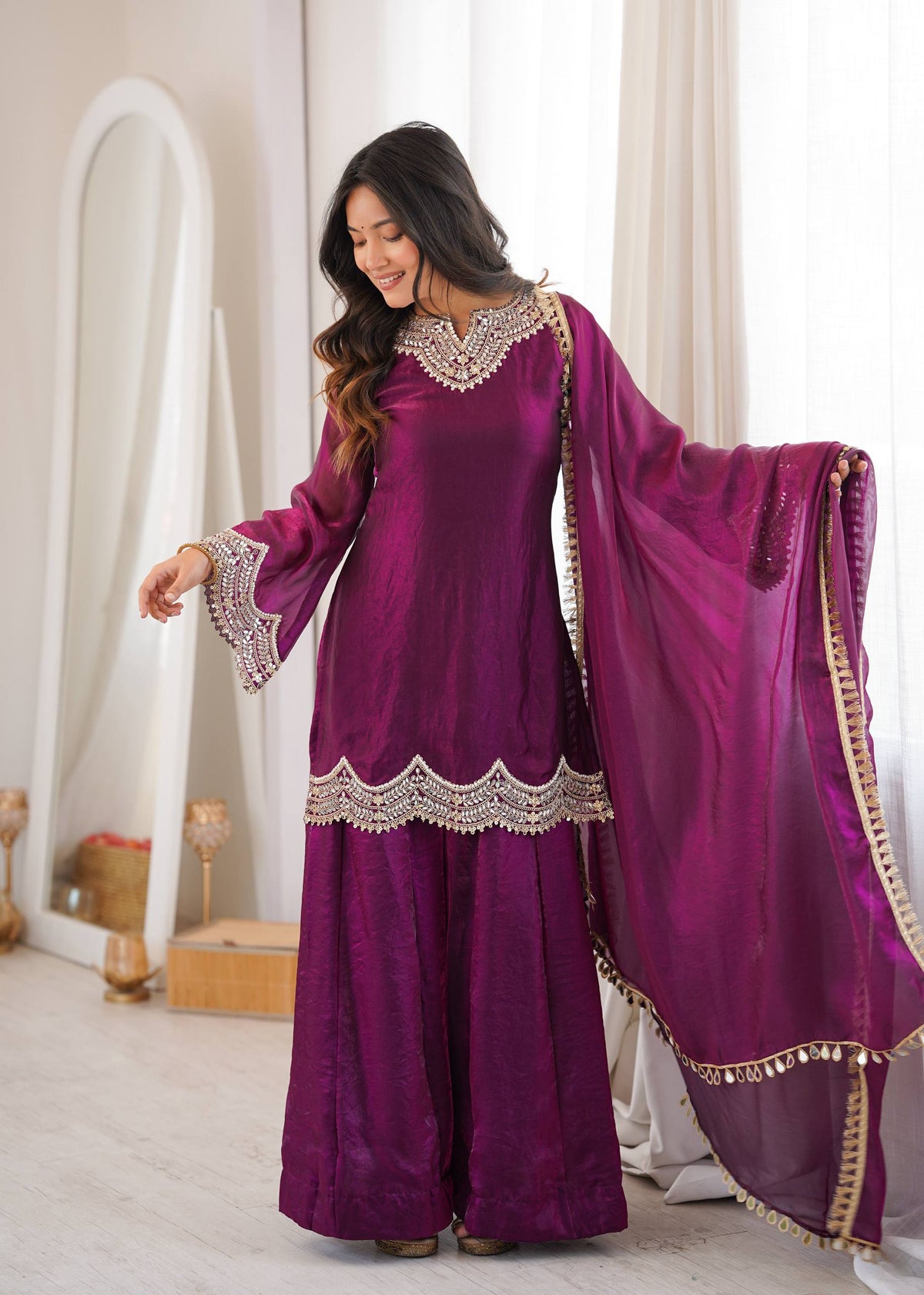 Royal Purple Mirror Work Sharara Set