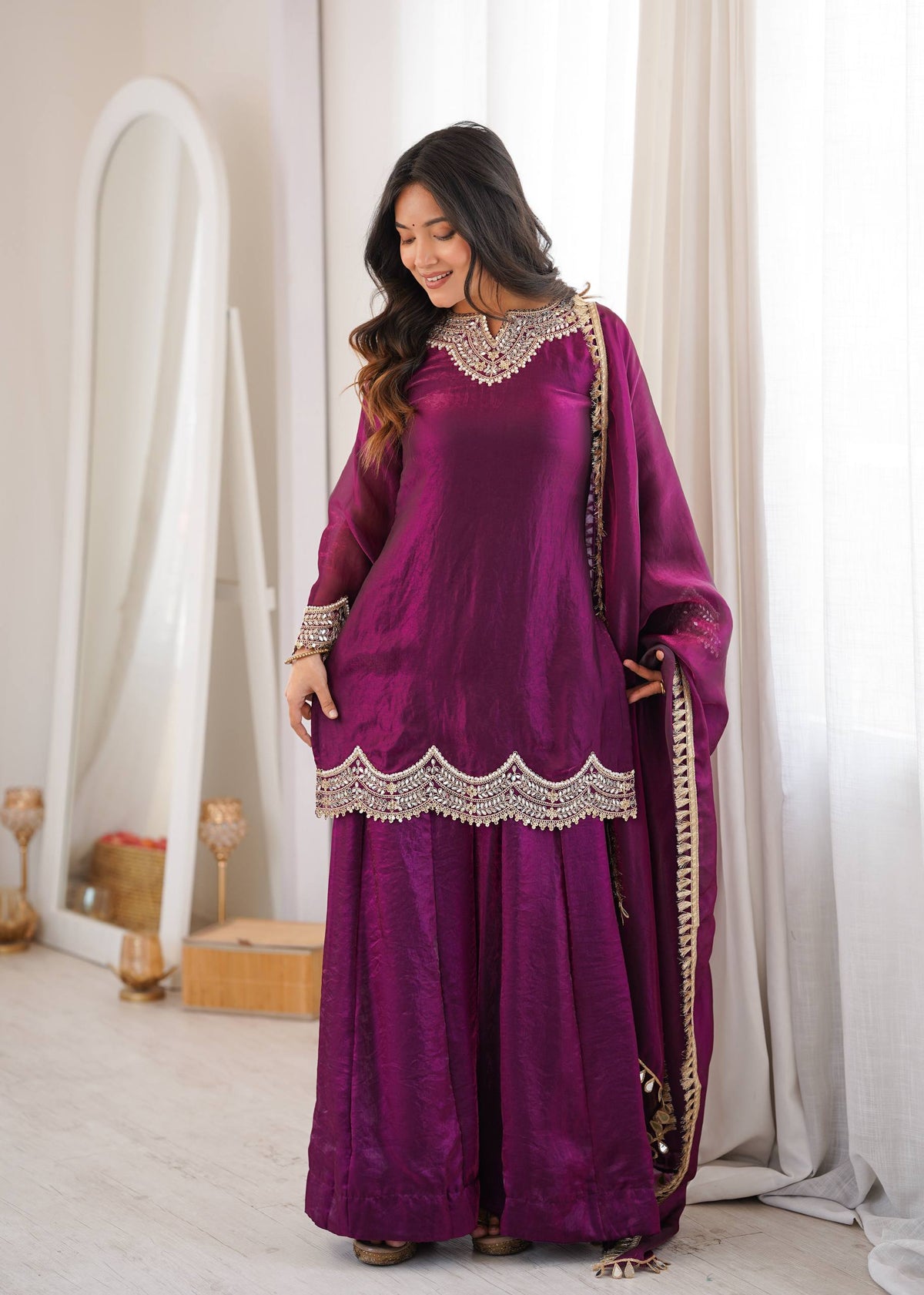 Royal Purple Mirror Work Sharara Set