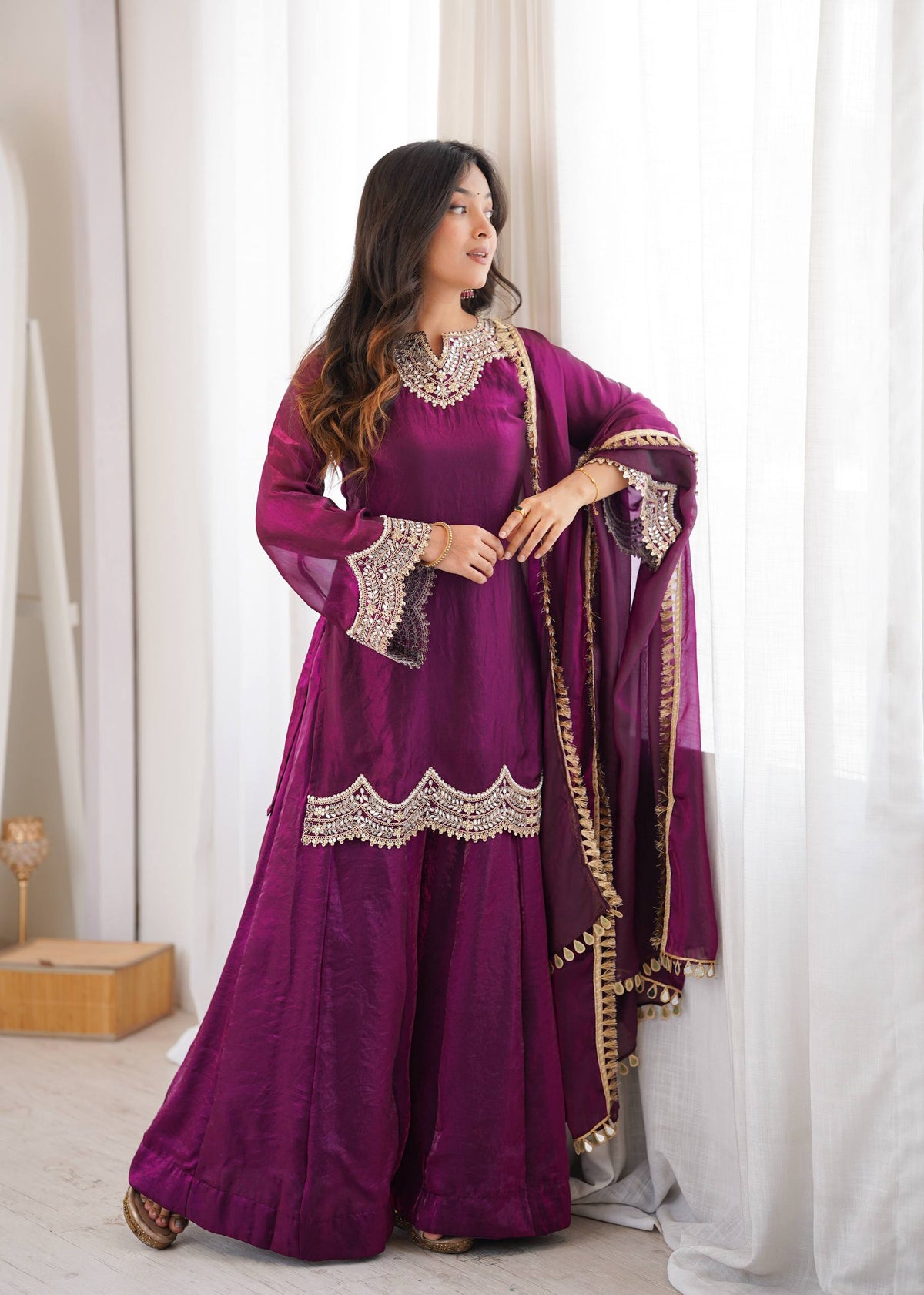 Royal Purple Mirror Work Sharara Set