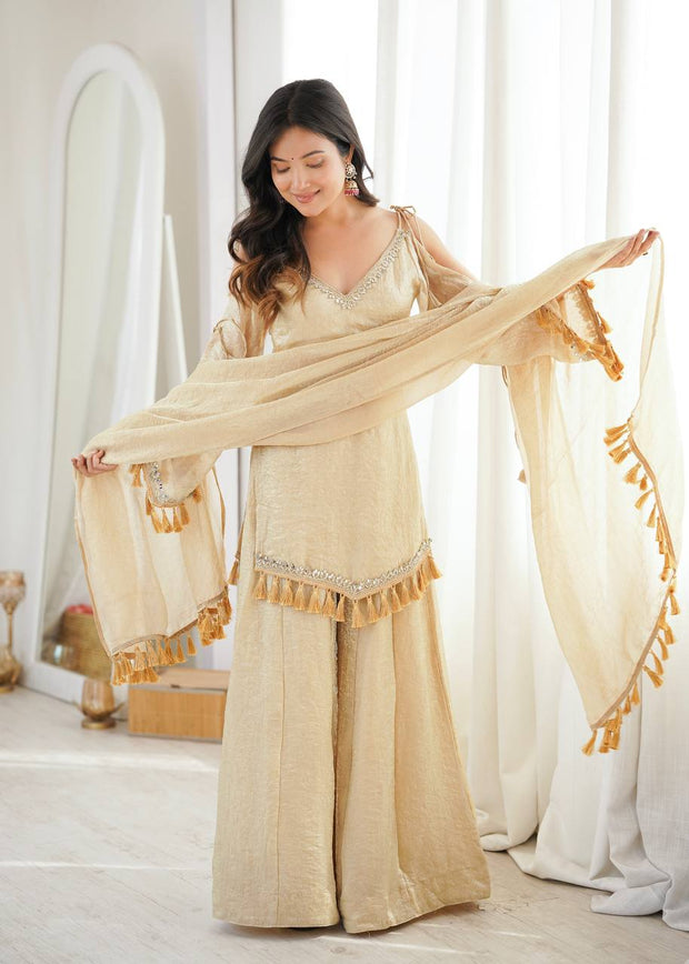Ruby, Mauve & Olive Tassel Sharara Set