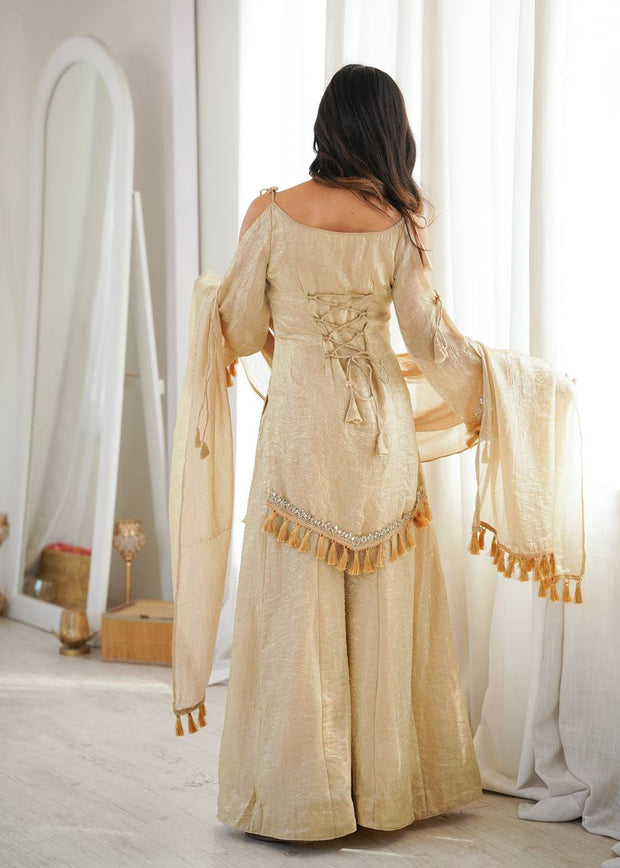 Ruby, Mauve & Olive Tassel Sharara Set
