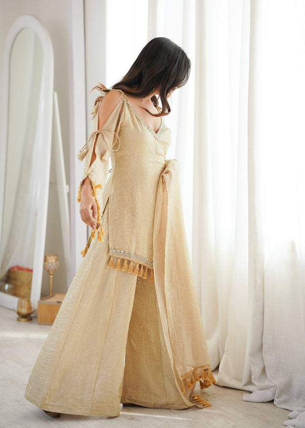 Ruby, Mauve & Olive Tassel Sharara Set