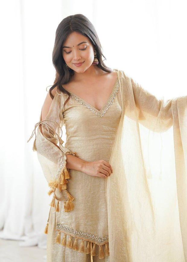 Ruby, Mauve & Olive Tassel Sharara Set