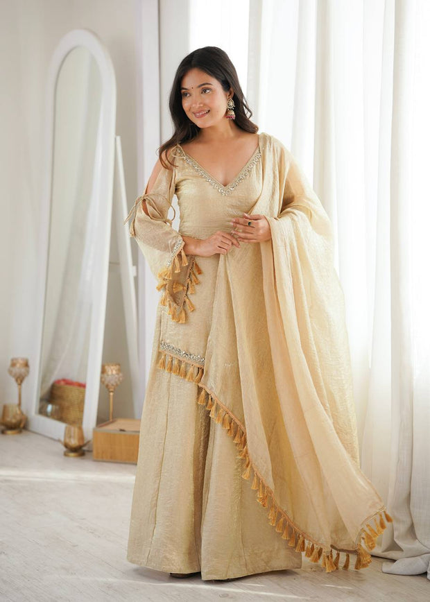Ruby, Mauve & Olive Tassel Sharara Set