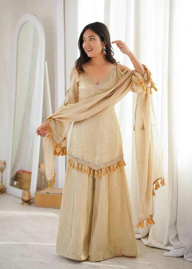 Ruby, Mauve & Olive Tassel Sharara Set