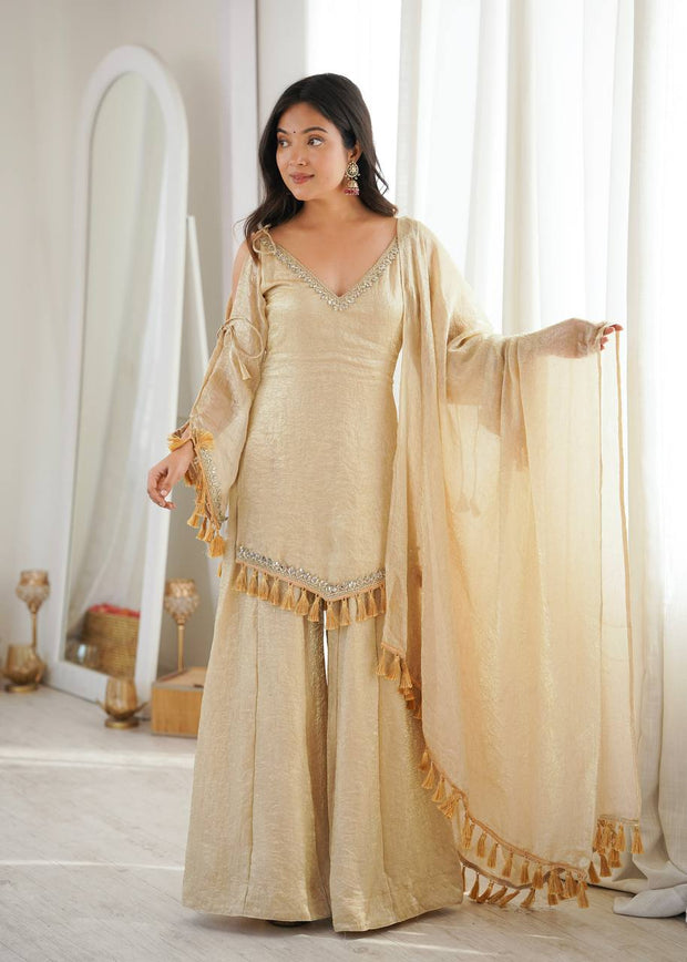 Ruby, Mauve & Olive Tassel Sharara Set