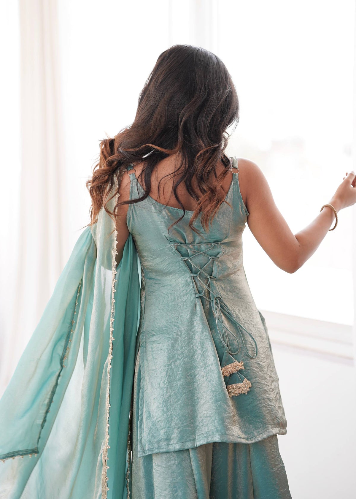 Sea Green Mirror Work Palazzo Set