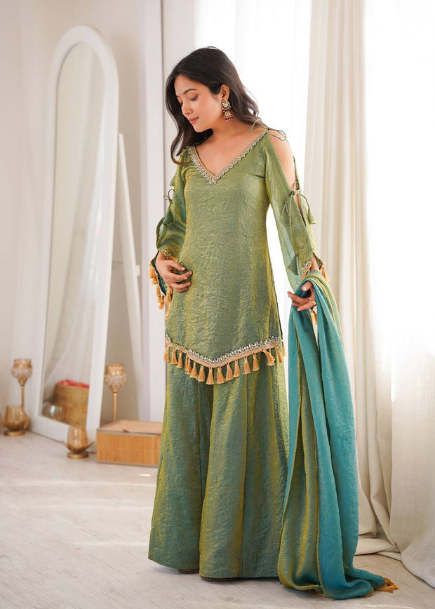 Ruby, Mauve & Olive Tassel Sharara Set