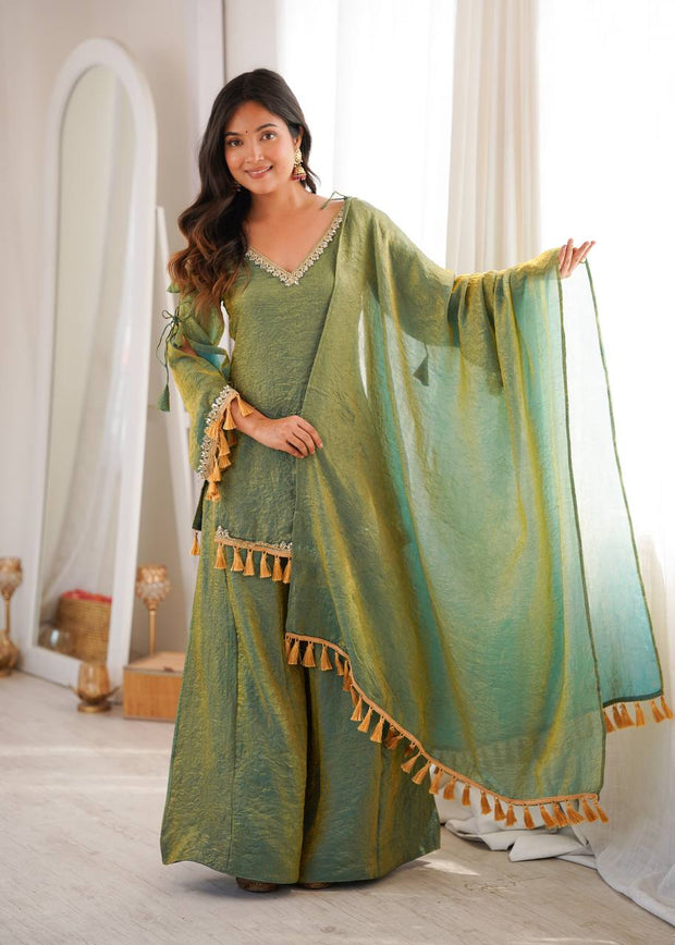 Ruby, Mauve & Olive Tassel Sharara Set