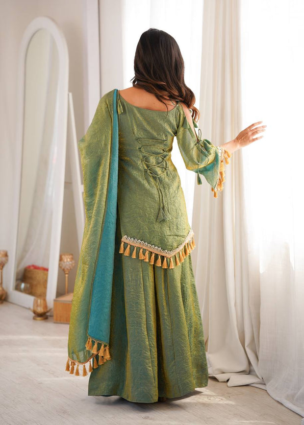 Ruby, Mauve & Olive Tassel Sharara Set