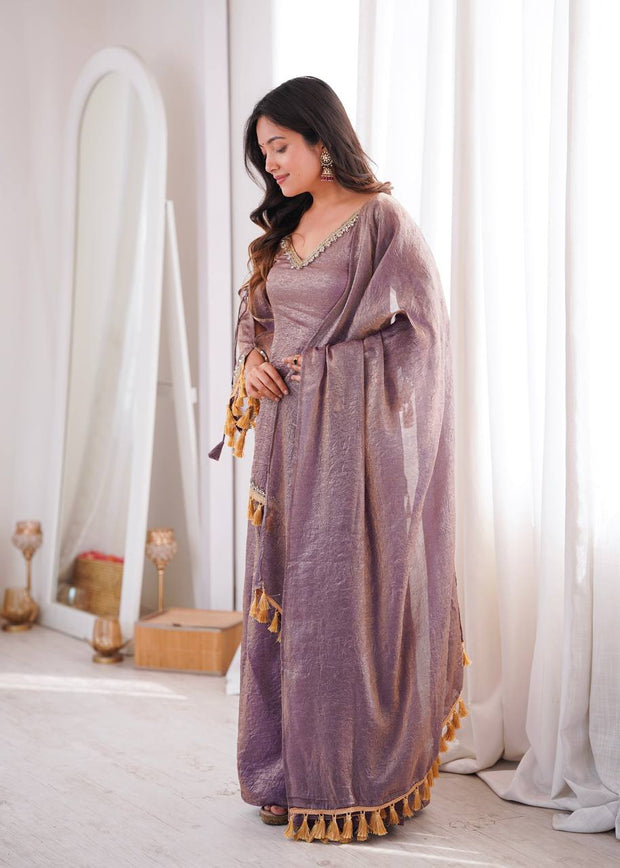 Ruby, Mauve & Olive Tassel Sharara Set