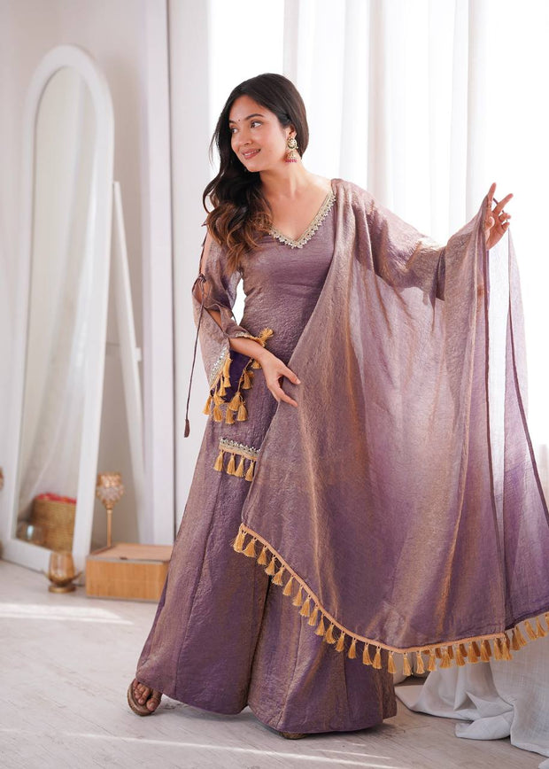 Ruby, Mauve & Olive Tassel Sharara Set