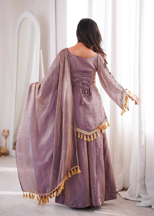 Ruby, Mauve & Olive Tassel Sharara Set