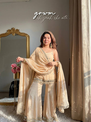 Ivory Fendy Silk Mirror Sharara Set