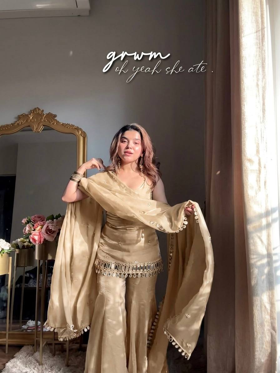 Ivory Fendy Silk Mirror Sharara Set
