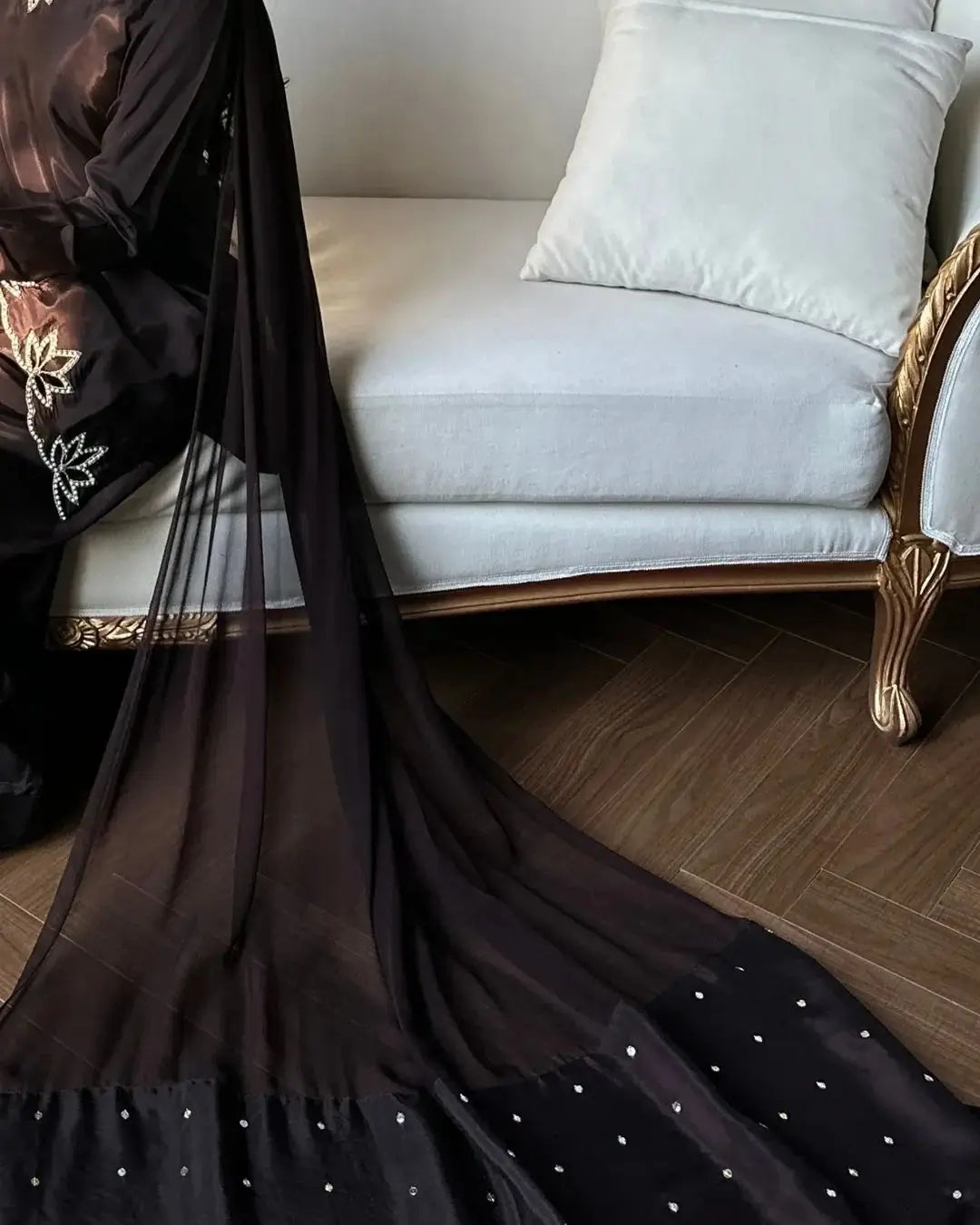 Brown Embroidered Crepe Top with Farshi Salwar Set
