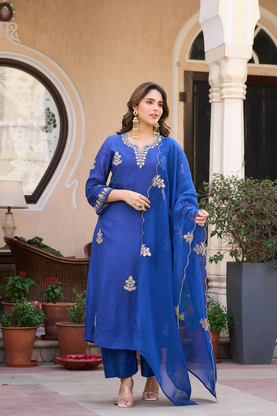 Viscose Chanderi Embroidered Suit Set