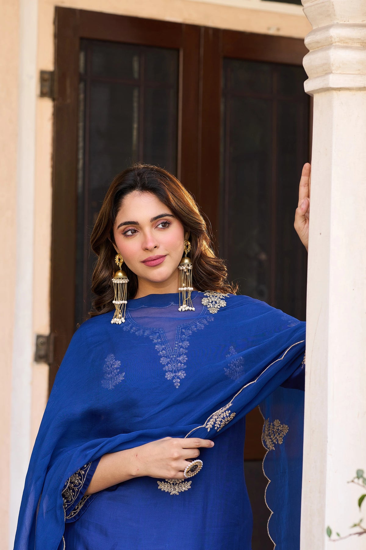 Viscose Chanderi Embroidered Suit Set