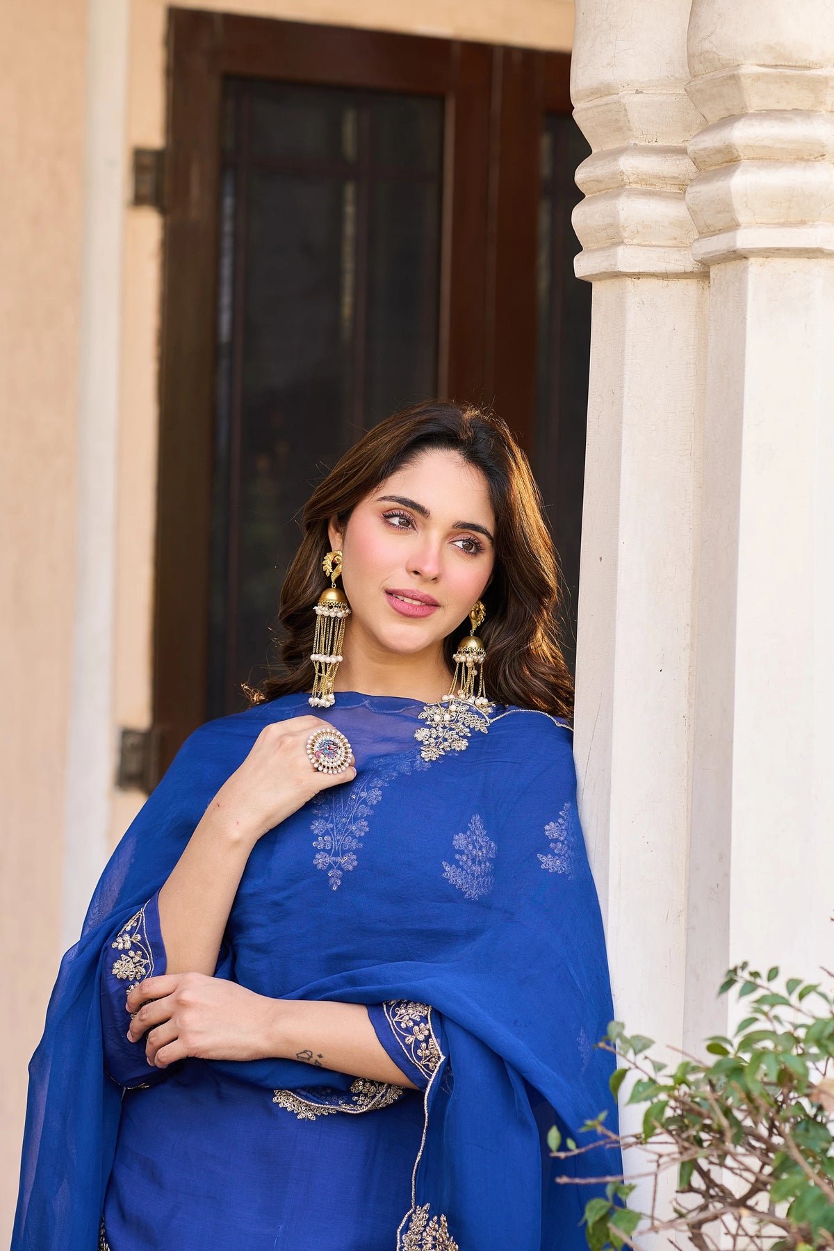 Viscose Chanderi Embroidered Suit Set