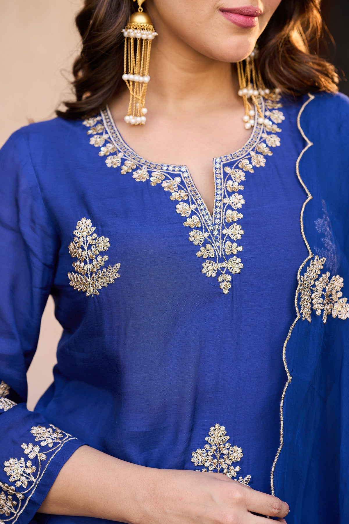 Viscose Chanderi Embroidered Suit Set