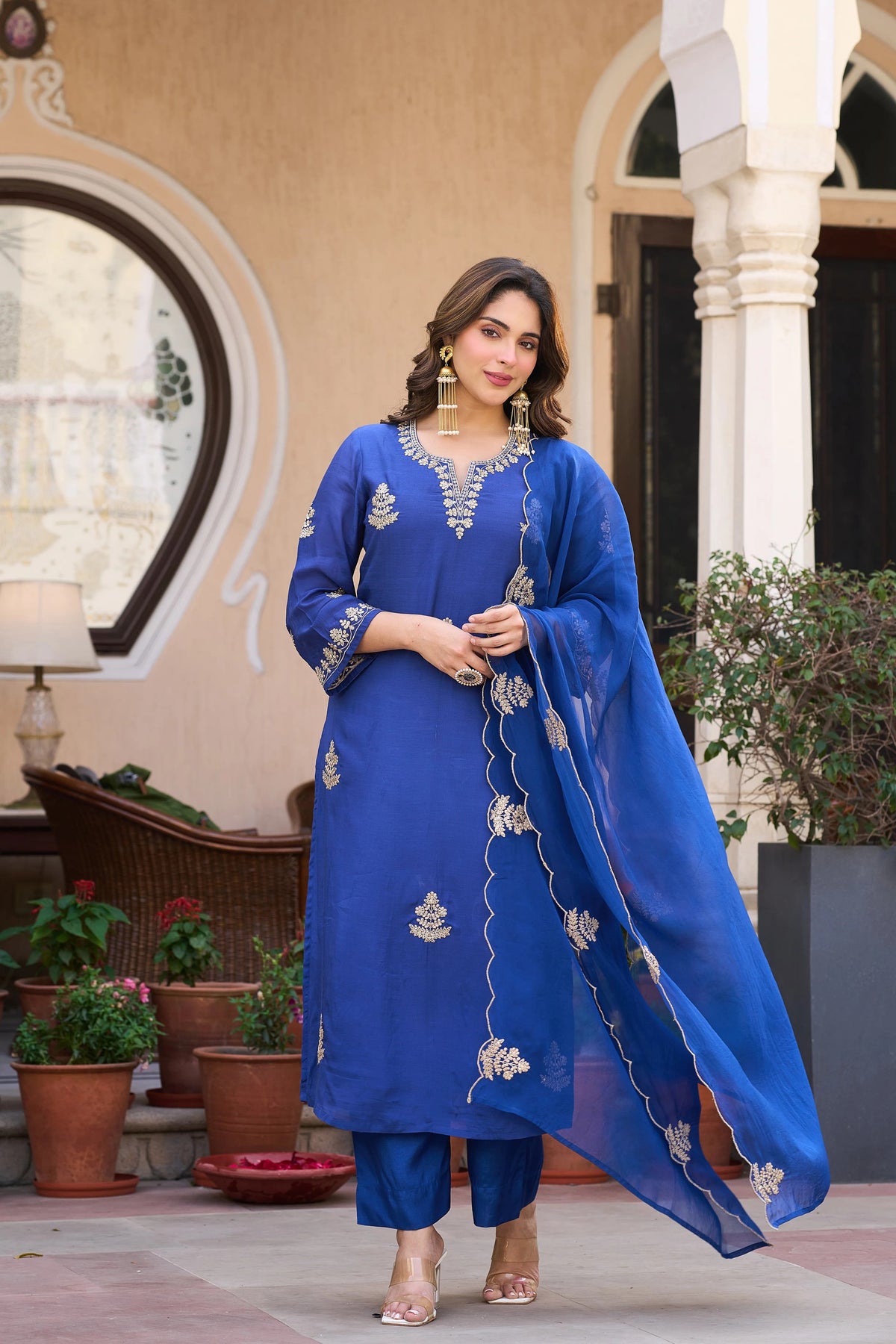 Viscose Chanderi Embroidered Suit Set
