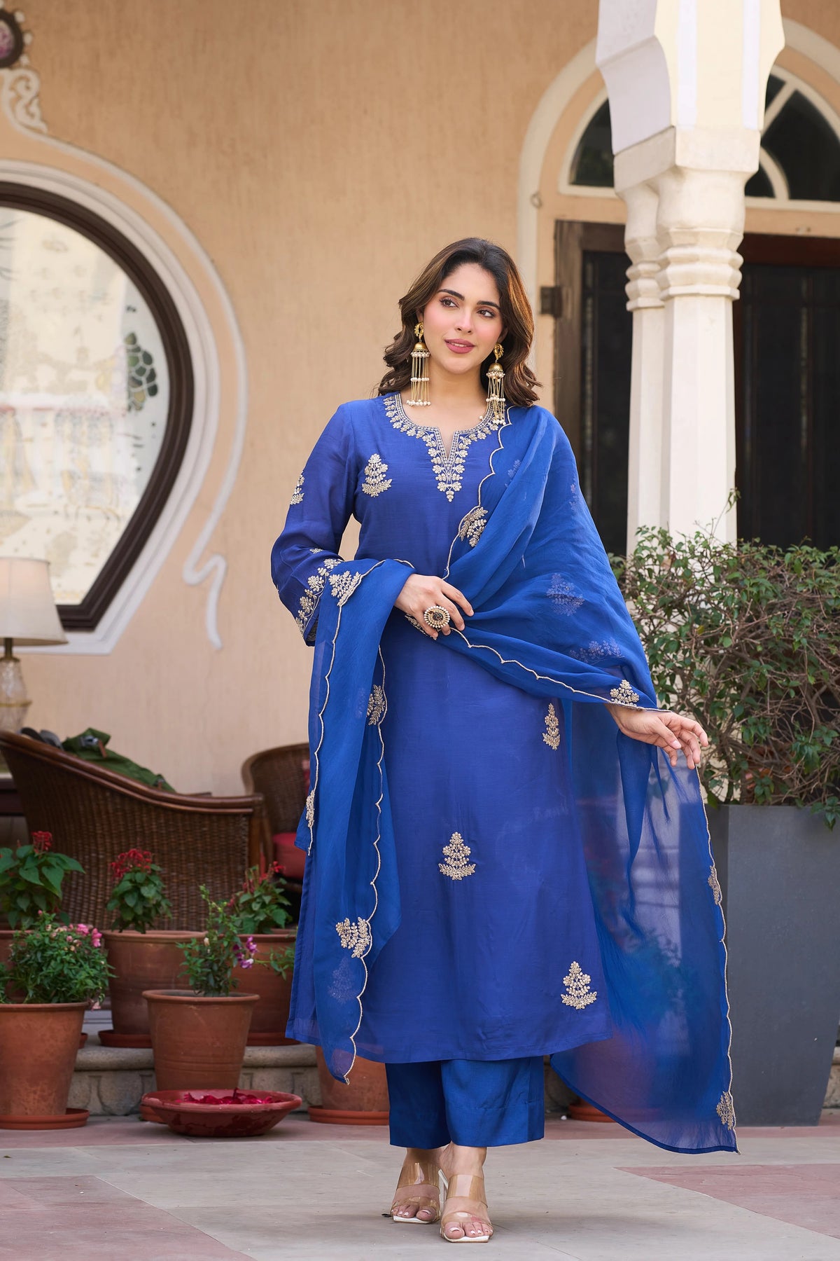 Viscose Chanderi Embroidered Suit Set