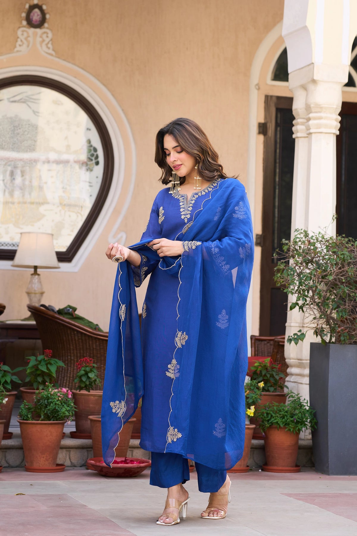Viscose Chanderi Embroidered Suit Set