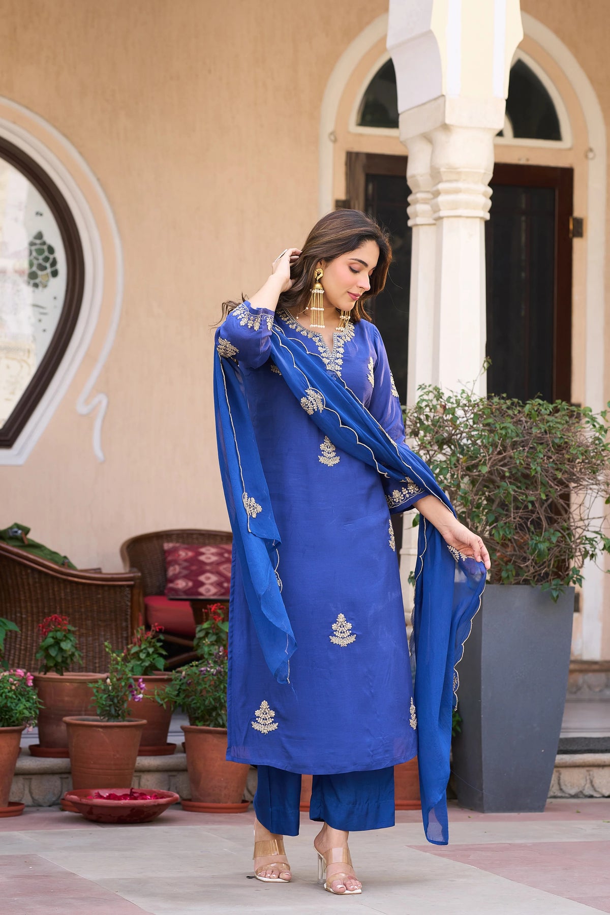 Viscose Chanderi Embroidered Suit Set